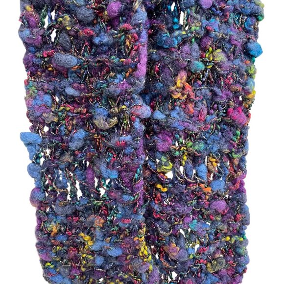 Handmade Chunky Knit Scarf Multicolor Metallic Purple 60x35 Cozy Festival Artsy - Picture 6 of 7